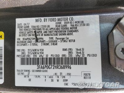 Zdjęcie 12 z 12 samochodu: 2017 FORD FUSION S VIN:3FA6P0G72HR368996 - miniatura