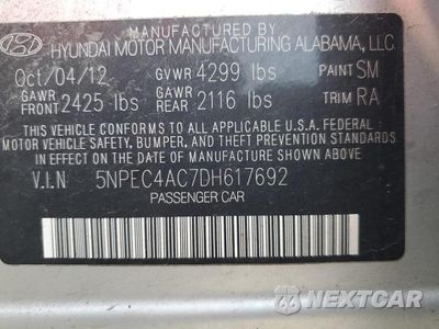 Zdjęcie 12 z 12 samochodu: 2013 HYUNDAI SONATA SE VIN:5NPEC4AC7DH617692 - miniatura