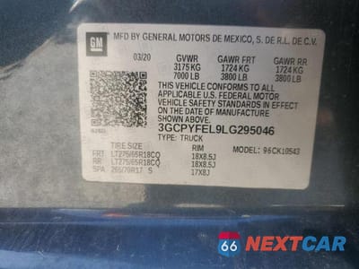 Zdjęcie 12 z 12 samochodu: 2020 CHEVROLET 1500 VIN:3GCPYFEL9LG295046 - miniatura