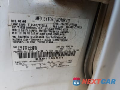 Zdjęcie 12 z 12 samochodu: 2005 MERCURY MONTEGO LUXURY VIN:1MEFM40105G615644 - miniatura