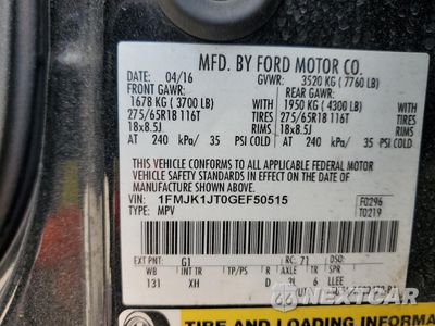 Zdjęcie 14 z 14 samochodu: 2016 FORD EXPEDITION EL XLT VIN:1FMJK1JT0GEF50515 - miniatura