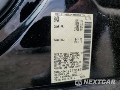Zdjęcie 12 z 12 samochodu: 2020 NISSAN ALTIMA SL VIN:1N4BL4EV2LC228585 - miniatura