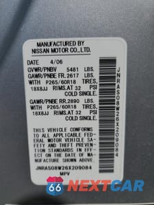 Zdjęcie 13 z 13 samochodu: 2006 INFINITI FX35 VIN:JNRAS08W26X209084 - miniatura