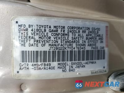 Zdjęcie 12 z 12 samochodu: 2000 TOYOTA CAMRY CE VIN:JT2BG22K7Y0476345 - miniatura