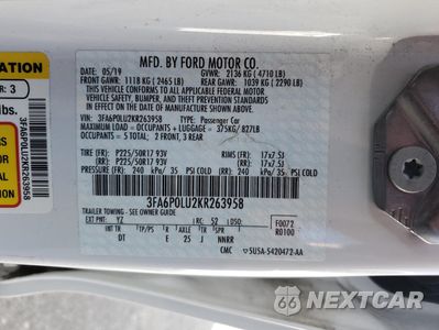 Zdjęcie 13 z 13 samochodu: 2019 FORD FUSION SE VIN:3FA6P0LU2KR263958 - miniatura