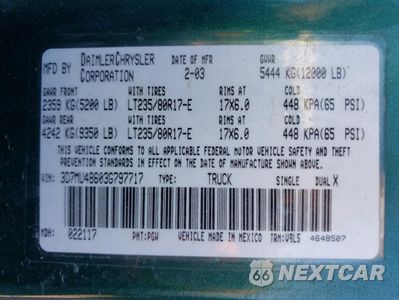Zdjęcie 14 z 14 samochodu: 2003 DODGE RAM 3500 ST VIN:3D7MU48603G797717 - miniatura
