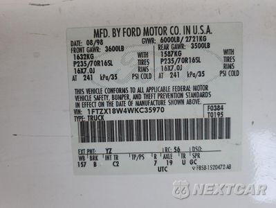Zdjęcie 12 z 12 samochodu: 1998 FORD F150 VIN:1FTZX18W4WKC35970 - miniatura