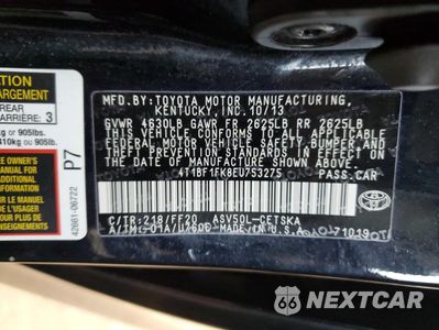 Zdjęcie 12 z 14 samochodu: 2014 TOYOTA CAMRY L VIN:4T1BF1FK8EU753275 - miniatura