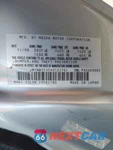 Zdjęcie 12 z 14 samochodu: 1999 MAZDA MX-5 MIATA VIN:JM1NB3535X0123761 - miniatura