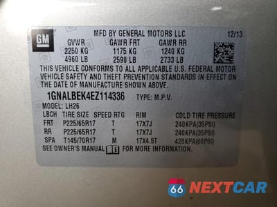 Zdjęcie 12 z 12 samochodu: 2014 CHEVROLET EQUINOX LT VIN:1GNALBEK4EZ114336 - miniatura