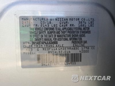 Zdjęcie 14 z 14 samochodu: 2018 NISSAN SENTRA S VIN:3N1AB7AP4JL634955 - miniatura
