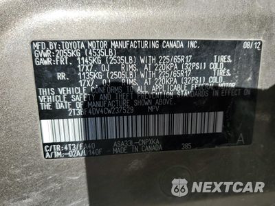 Zdjęcie 12 z 14 samochodu: 2012 TOYOTA RAV4 VIN:2T3BF4DV4CW237529 - miniatura