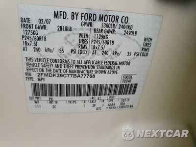 Zdjęcie 12 z 12 samochodu: 2007 FORD EDGE SEL PLUS VIN:2FMDK39C77BA77768 - miniatura