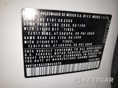 Zdjęcie 13 z 13 samochodu: 2019 VOLKSWAGEN TIGUAN S VIN:3VV1B7AX2KM044090 - miniatura