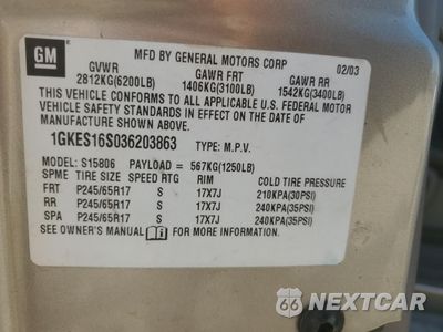 Zdjęcie 13 z 13 samochodu: 2003 GMC ENVOY XL VIN:1GKES16S036203863 - miniatura
