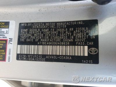 Zdjęcie 12 z 12 samochodu: 2009 TOYOTA CAMRY BASE VIN:4T1BE46K09U408638 - miniatura