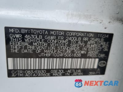 Zdjęcie 12 z 14 samochodu: 2015 LEXUS IS 250 VIN:JTHBF1D24F5061838 - miniatura