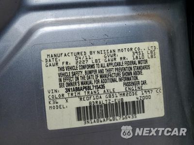 Zdjęcie 13 z 13 samochodu: 2011 NISSAN SENTRA 2.0 VIN:3N1AB6AP6BL715435 - miniatura
