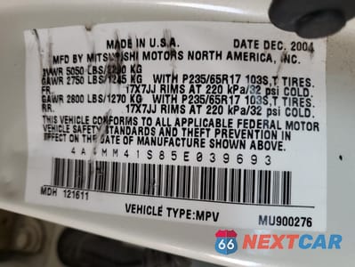 Zdjęcie 12 z 12 samochodu: 2005 MITSUBISHI ENDEAVOR LIMITED VIN:4A4MM41S85E039693 - miniatura
