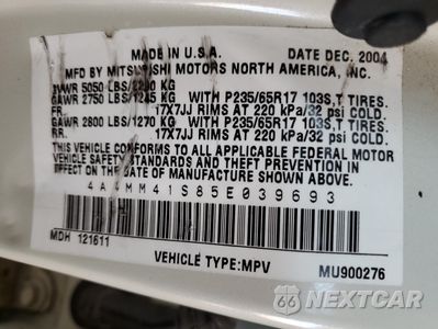 Zdjęcie 12 z 12 samochodu: 2005 MITSUBISHI ENDEAVOR LIMITED VIN:4A4MM41S85E039693 - miniatura