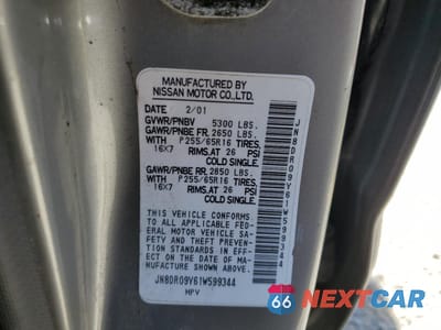 Zdjęcie 15 z 15 samochodu: 2001 NISSAN PATHFINDER LE VIN:JN8DR09Y61W599344 - miniatura
