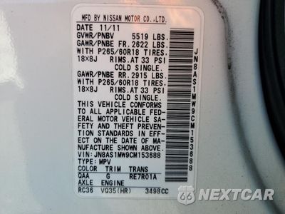 Zdjęcie 15 z 15 samochodu: 2012 INFINITI FX35 VIN:JN8AS1MW9CM153688 - miniatura