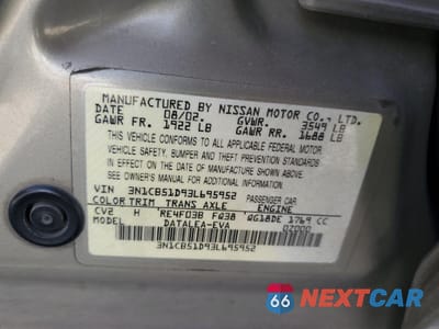 Zdjęcie 14 z 14 samochodu: 2003 NISSAN SENTRA XE VIN:3N1CB51D93L695952 - miniatura