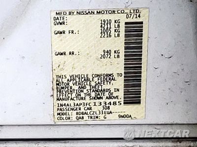 Zdjęcie 12 z 12 samochodu: 2015 NISSAN ALTIMA 2.5 VIN:1N4AL3AP3FC133485 - miniatura
