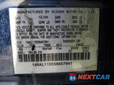 Zdjęcie 12 z 12 samochodu: 2005 NISSAN ALTIMA S VIN:1N4AL11D55N457941 - miniatura