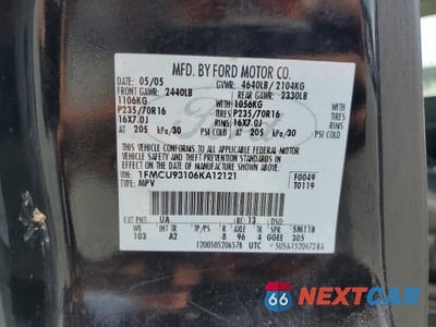 Zdjęcie 13 z 13 samochodu: 2006 FORD ESCAPE XLT VIN:1FMCU93106KA12121 - miniatura