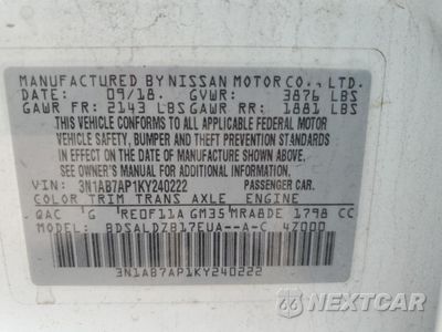 Zdjęcie 12 z 14 samochodu: 2019 NISSAN SENTRA S VIN:3N1AB7AP1KY240222 - miniatura