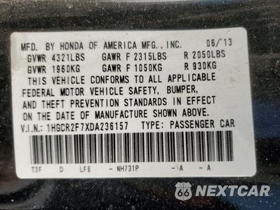 Zdjęcie 13 z 13 samochodu: 2013 HONDA ACCORD EX VIN:1HGCR2F7XDA236157 - miniatura