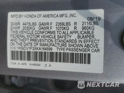 Zdjęcie 12 z 15 samochodu: 2019 HONDA ACCORD SPORT VIN:1HGCV1F3XKA164599 - miniatura