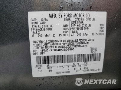 Zdjęcie 13 z 13 samochodu: 2017 FORD EXPLORER XLT VIN:1FM5K7DH4HGB06863 - miniatura