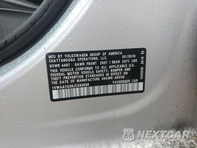Zdjęcie 12 z 12 samochodu: 2018 VOLKSWAGEN PASSAT S VIN:1VWAA7A36JC030636 - miniatura