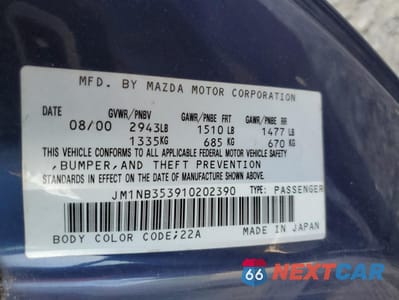 Zdjęcie 12 z 12 samochodu: 2001 MAZDA MX-5 MIATA BASE VIN:JM1NB353910202390 - miniatura