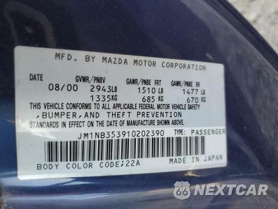 Zdjęcie 12 z 12 samochodu: 2001 MAZDA MX-5 MIATA BASE VIN:JM1NB353910202390 - miniatura
