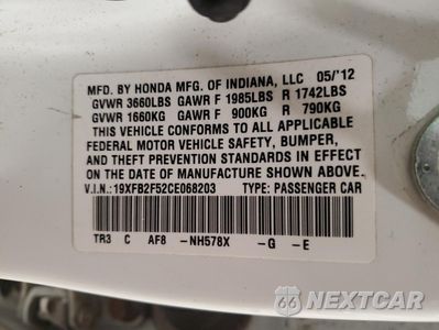 Zdjęcie 13 z 13 samochodu: 2012 HONDA CIVIC LX VIN:19XFB2F52CE068203 - miniatura
