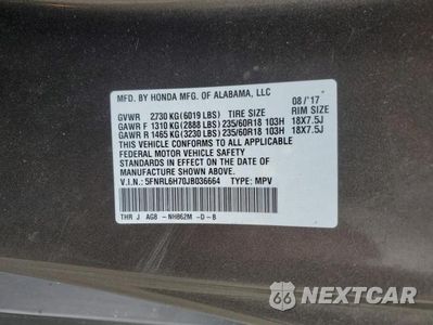 Zdjęcie 13 z 13 samochodu: 2018 HONDA ODYSSEY VIN:5FNRL6H70JB036664 - miniatura