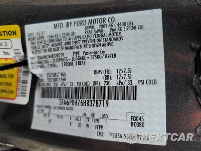Zdjęcie 13 z 15 samochodu: 2017 FORD FUSION SE VIN:3FA6P0H76HR378719 - miniatura