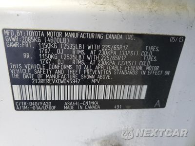 Zdjęcie 13 z 13 samochodu: 2013 TOYOTA RAV4 XLE VIN:2T3RFREVXDW045947 - miniatura
