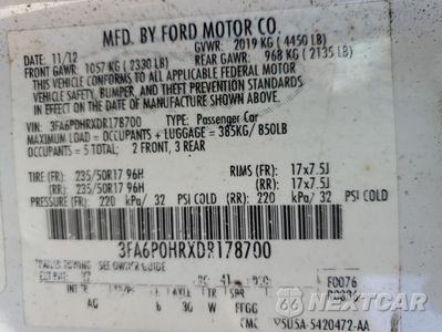 Zdjęcie 12 z 12 samochodu: 2013 FORD FUSION SE VIN:3FA6P0HRXDR178700 - miniatura