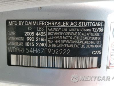 Zdjęcie 12 z 12 samochodu: 2007 MERCEDES-BENZ C 280 VIN:WDBRF54H67F902922 - miniatura