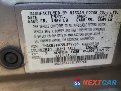 Zdjęcie 13 z 13 samochodu: 2002 NISSAN SENTRA XE VIN:3N1CB51D72L597758 - miniatura