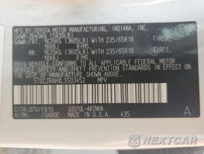 Zdjęcie 12 z 14 samochodu: 2020 TOYOTA HIGHLANDER L VIN:5TDCZRAHXLS503452 - miniatura