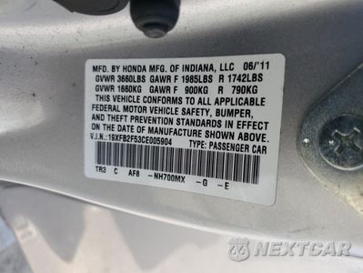 Zdjęcie 12 z 12 samochodu: 2012 HONDA CIVIC LX VIN:19XFB2F53CE005904 - miniatura