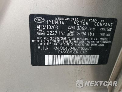 Zdjęcie 14 z 14 samochodu: 2008 HYUNDAI ELANTRA GLS VIN:KMHDU46D48U482284 - miniatura