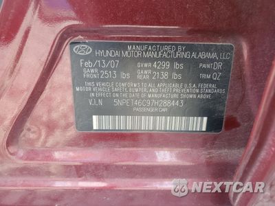 Zdjęcie 12 z 12 samochodu: 2007 HYUNDAI SONATA GLS VIN:5NPET46C97H288443 - miniatura