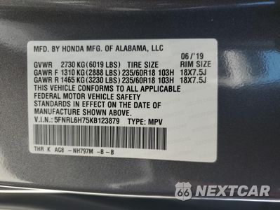 Zdjęcie 13 z 14 samochodu: 2019 HONDA ODYSSEY EXL VIN:5FNRL6H75KB123879 - miniatura