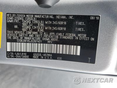 Zdjęcie 14 z 14 samochodu: 2018 TOYOTA HIGHLANDER SE VIN:5TDKZRFH5JS287401 - miniatura